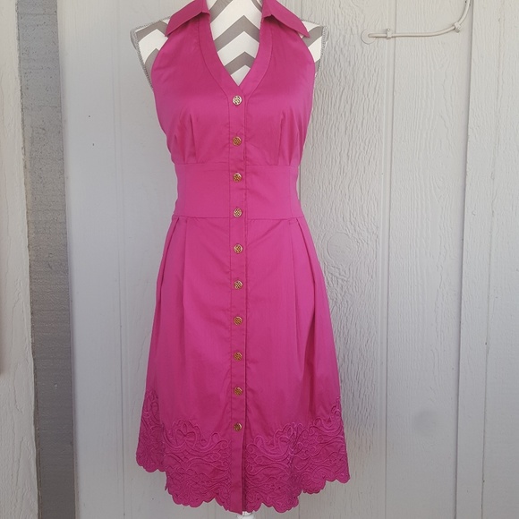 ANTONIO MELANI Dresses & Skirts - Sleeveless Pink Embroidered Scalloped Midi Dress